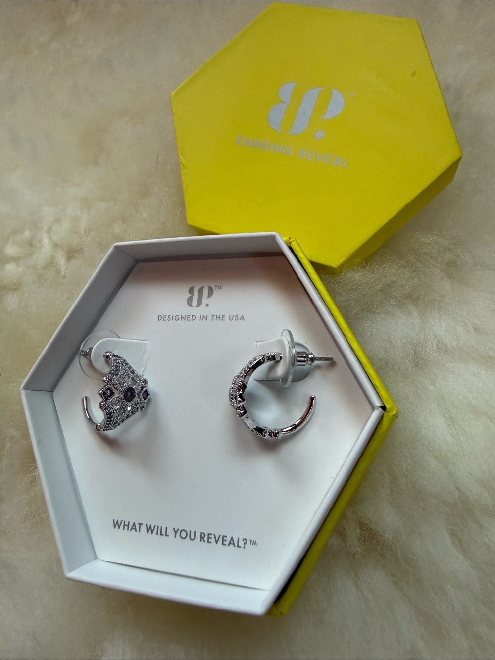 Bomb Party ER17034 Detailed Moments Abound Silver and Purple Hoop Earrings
